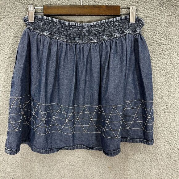 BCBGeneration Bubble Mini Skirt Womens Large Blue Chambray Embroidered Boho Y2K - Picture 5 of 7